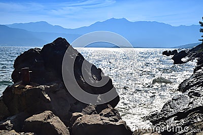 The beauty of the sea and nature on a rocky beach Stock Photo