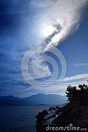 The beauty of the sea and nature on a rocky beach Stock Photo