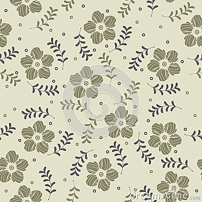 Beauty seamless pattern with decorative spring flowers and plant Vector Illustration