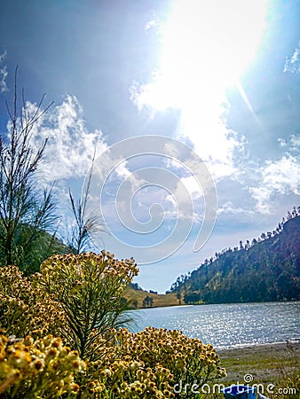 The beauty seen from the edge of Lake Ranu Kumbolo Stock Photo