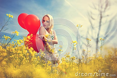 Beauty sensual woman in the meadow Stock Photo
