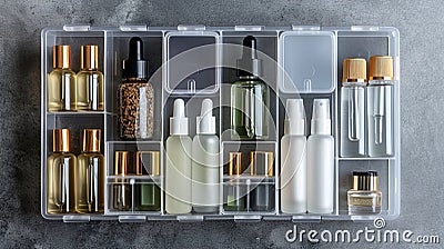 Beauty Serums in Glass Bottle and Plastic Box Stock Photo