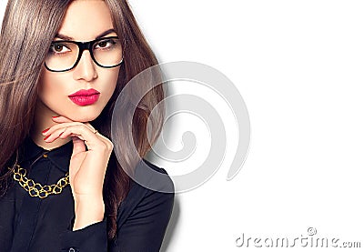 Beauty fashion model girl wearing glasses Stock Photo