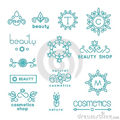 Beauty shop cosmetic industry linear vector icons Vector Illustration