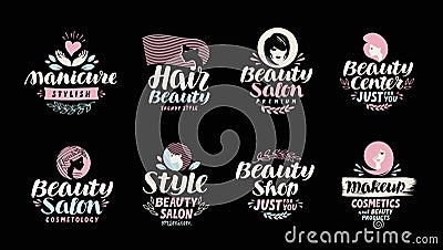 Beauty shop, salon, cosmetic or makeup logo. Handwritten in a beautiful calligraphic text Vector Illustration
