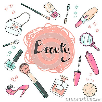 Beauty sketch background. Hand drawn doodle vector illustration Vector Illustration