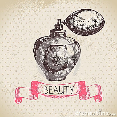 Beauty sketch background. Vintage hand drawn vector illustration of cosmetic Vector Illustration