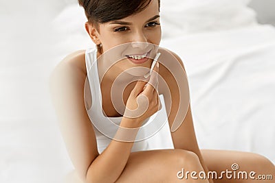 Beauty Skin Care. Woman Removing Face Makeup Using Cotton Pad Stock Photo