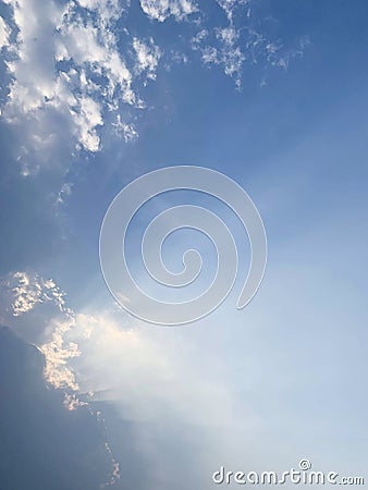 The beauty of the sky with a circle shape, sunlight breaking through the clouds, line shape Stock Photo