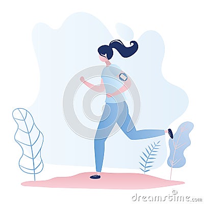 Beauty and slim jogging caucasian girl,outdoor fitness,female runner Vector Illustration