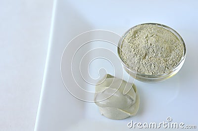 Beauty spa face mask - pink, green, red clay, kaolin and activated charcoal Stock Photo