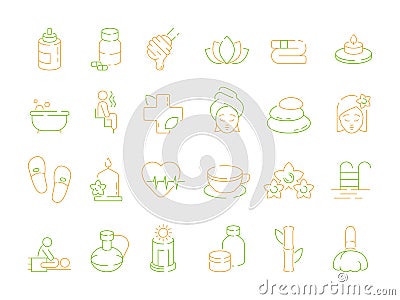 Beauty and spa icon. Woman relax aromatherapy nature herbal treatment massage hot stone and flowers small pool vector Vector Illustration