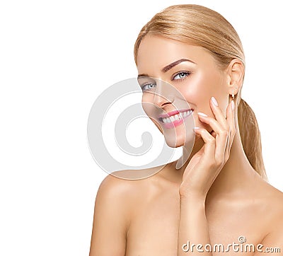 Beauty spa model girl touching face Stock Photo