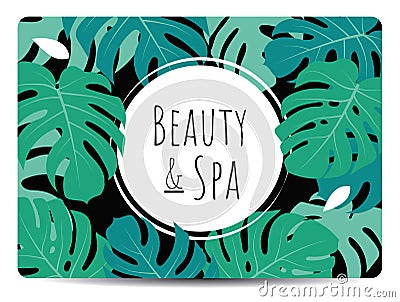 Beauty and spa saloon monstera leaves foliage banner Vector Illustration