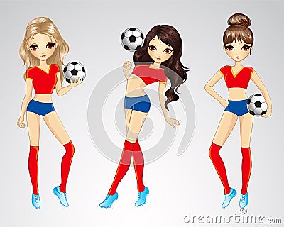 Beauty Spain Soccer Girls Vector Illustration
