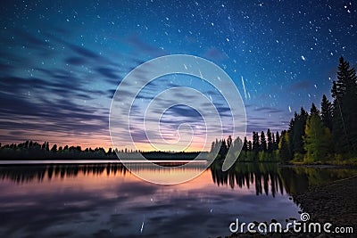 beauty of star-filled sky over a secluded lake Stock Photo