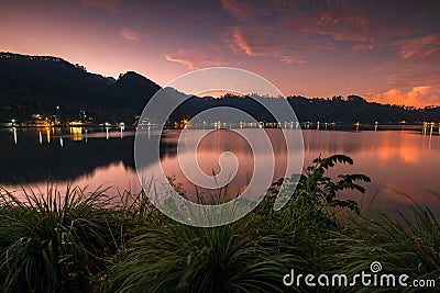 The beauty sunrise at Ngebel lake Stock Photo