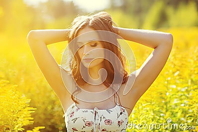 Beauty Sunshine Girl Portrait Stock Photo