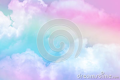 Beauty sweet pastel blue pink colorful with fluffy clouds on sky. multi color rainbow image. abstract fantasy growing light Stock Photo