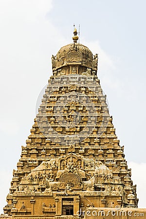Beauty of Temple Tower Front close View - Thanjavur Big Temple Stock Photo