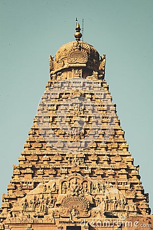 Beauty of Temple Tower Full view - Thanjavur Big Temple Stock Photo