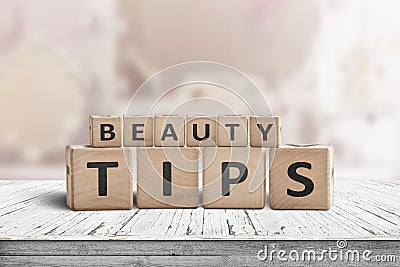 Beauty tips sign on a makeup table Stock Photo