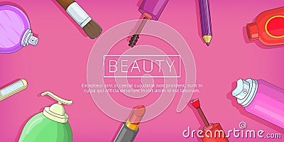 Beauty tools banner horizontal, cartoon style Vector Illustration