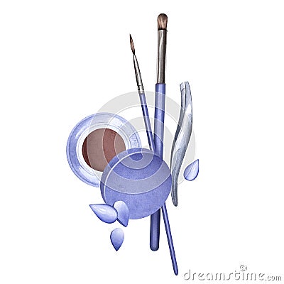 Beauty tools for eyebrow shaping. Hair thinning with tweezers, eyebrow tinting. Facial hair removal. Watercolor Cartoon Illustration