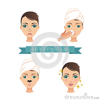 Beauty treatment illustration, acne treatment, face cleaning, mask Vector Illustration