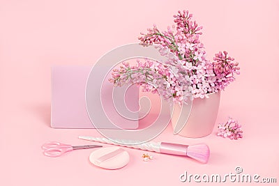 Beauty unicorn makeup brushes with pink gift Stock Photo