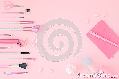 Beauty unicorn makeup brushes with pink gift Stock Photo