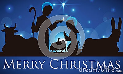 Beauty View of Holy Family Silhouette Wishing you Merry Christmas, Vector Illustration Vector Illustration