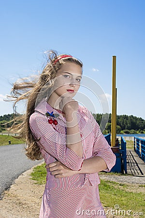 Beauty vintage teen Girl posing Outdoors Stock Photo