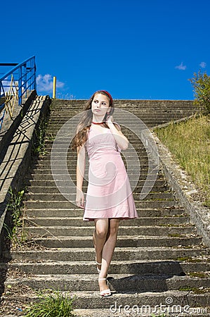 Beauty vintage teen Girl posing Outdoors Stock Photo