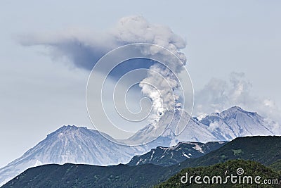 Beauty volcanic landscape: eruption active volcano Stock Photo