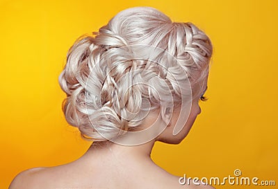 Beauty wedding hairstyle. Bride. Blond girl with curly hair styling Stock Photo