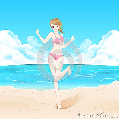 Beauty woman in beach Vector Illustration