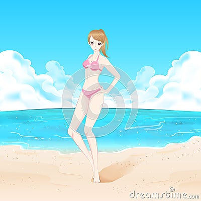 Beauty woman in beach Vector Illustration