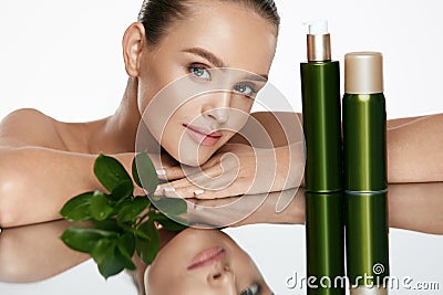 Beauty Woman Face. Beautiful Female With Natural Cosmetics. Stock Photo