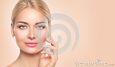 Beauty woman face closeup portrait Stock Photo