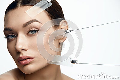 Beauty Woman Face During Face Skin Lift Treatment Stock Photo