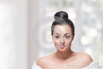 Beauty woman face with half ready make-up Stock Photo