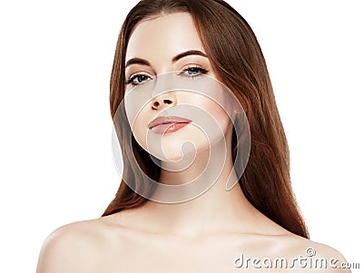 Beauty Woman face Portrait. Beautiful Spa model Girl with Perfect Fresh Clean Skin. Youth and Skin Care Concept. Stock Photo