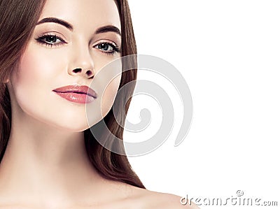 Beauty Woman face Portrait. Beautiful Spa model Girl with Perfect Fresh Clean Skin. Youth and Skin Care Concept. Stock Photo