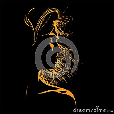 Beauty Woman Face silhouette in contrast backlight Vector Illustration