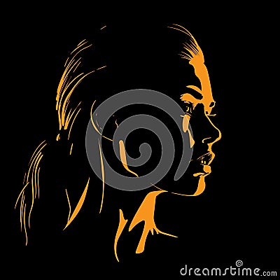 Beauty Woman Face silhouette in contrast backlight. Illustration. Vector Illustration