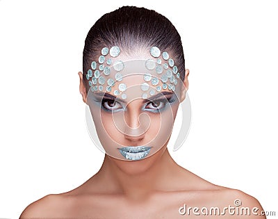 Beauty woman fashion make up style with rhinestone Stock Photo