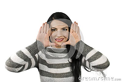 Happy woman framing face Stock Photo