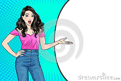 Beauty woman gesture presenting something Vector Illustration