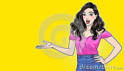 Beauty woman gesture presenting something Vector Illustration